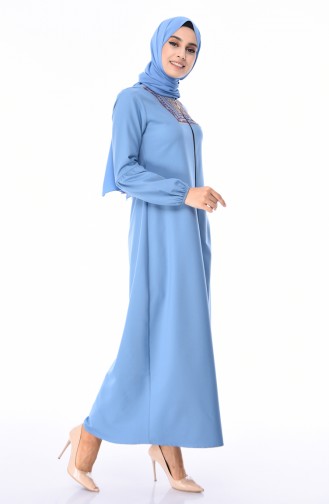 Abaya Brodée 2131-05 Bleu Glacé 2131-05