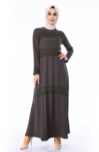 Lace Detailed Dress 5009-03 Khaki 5009-03