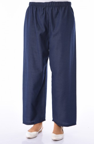 Elastic Wide Jeans Pants Navy Blue 5002A-01 Lacivert