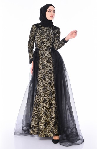 Black Hijab Evening Dress 4503-01