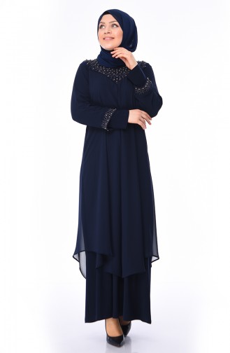 Dunkelblau Hijab-Abendkleider 1036-02
