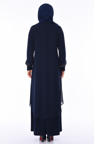 Navy Blue Hijab Evening Dress 1036-02
