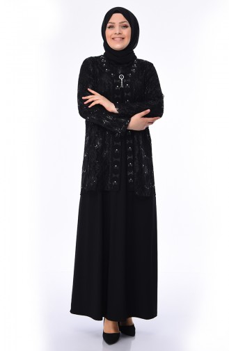 Schwarz Hijab-Abendkleider 1176-03