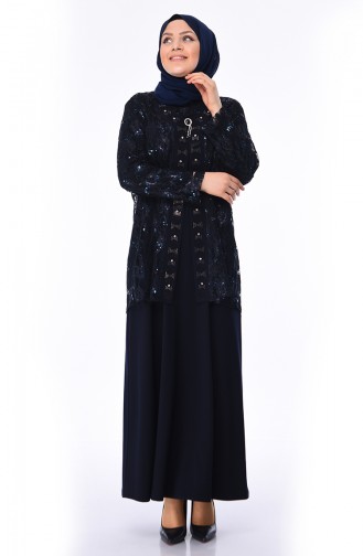 Navy Blue Hijab Evening Dress 1176-04
