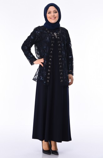 Navy Blue Hijab Evening Dress 1176-04