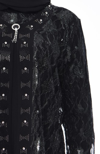 Robe de Soirée avec Broche Grande Taille 1176-07 Noir Vert emeraude 1176-07