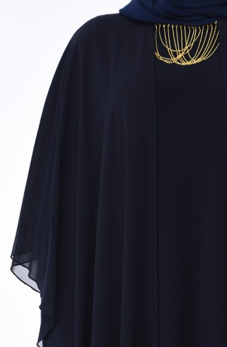 Navy Blue Hijab Evening Dress 3002-01