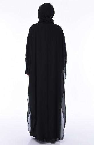 Büyük Beden Kolyeli Şifon Abiye Elbise 4001-03 Siyah