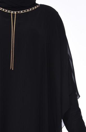 Büyük Beden Kolyeli Şifon Abiye Elbise 4001-03 Siyah