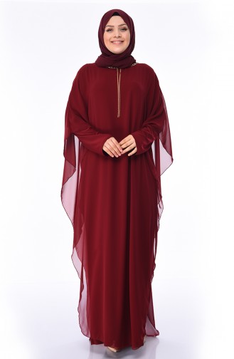 Claret Red Hijab Evening Dress 4001-04