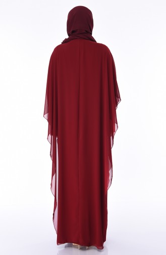 Claret Red Hijab Evening Dress 4001-04