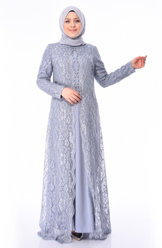 Gray Hijab Evening Dress 4215-02