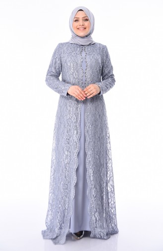 Gray Hijab Evening Dress 4215-02