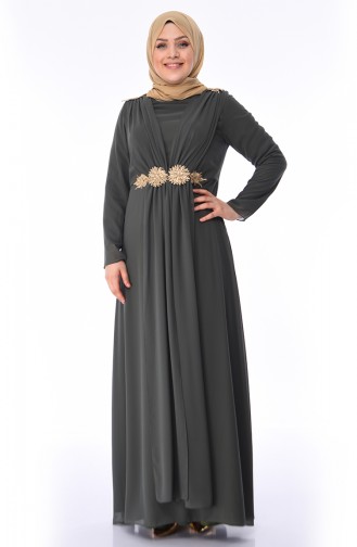 Khaki Hijab Evening Dress 1308-01