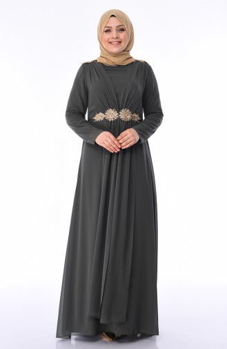 Khaki Hijab-Abendkleider 1308-01