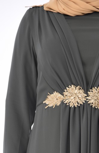 Khaki Hijab Evening Dress 1308-01
