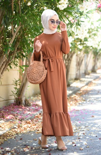 Gerafftes Kleid mit Band 2242-04 Tabak 2242-04