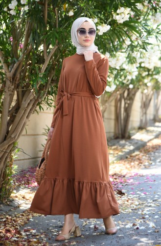 Gerafftes Kleid mit Band 2242-04 Tabak 2242-04