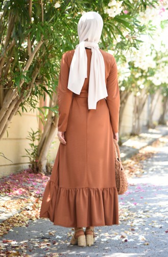 Gerafftes Kleid mit Band 2242-04 Tabak 2242-04
