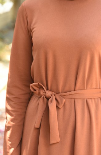 Gerafftes Kleid mit Band 2242-04 Tabak 2242-04