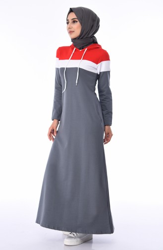 Kapüşonlu Spor Elbise 7011-04 Füme Kırmızı