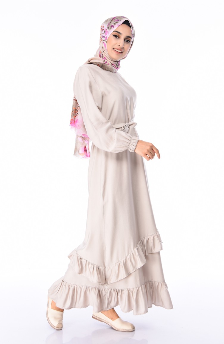 Beige Hijab Dress 5774-01 | Sefamerve