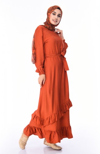 Gerafftes Kleid mit Band 5774-06 Ziegelrot 5774-06