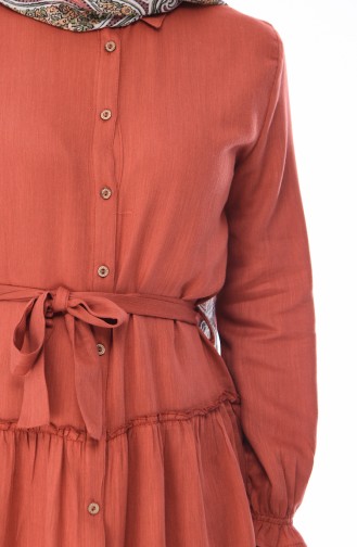 Düğmeli Kuşaklı Elbise 1954-03 Kiremit