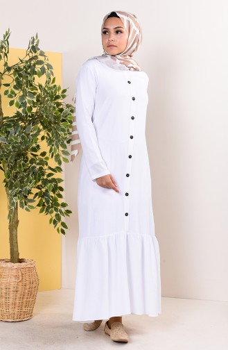 Fırfırlı Yazlık Elbise 6009A-01 Beyaz