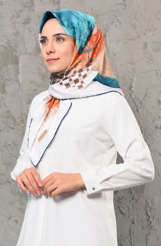 Desenli Rayon Eşarp 2281-10 Ekru Mint Yeşili