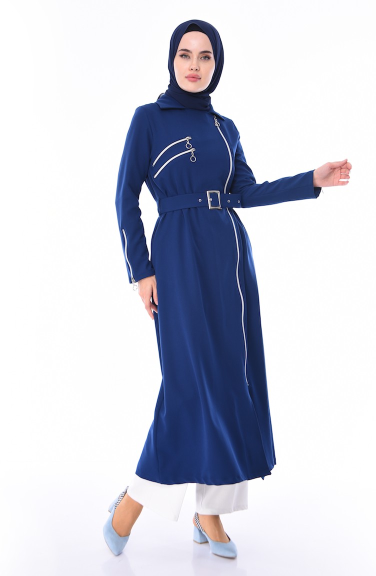 Kemerli Fermuarli Ferace 61286 04 Indigo Sefamerve