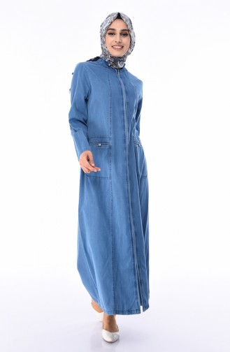 Abaya Tensel Jean Grande Taille 0355-01 Bleu Jean 0355-01