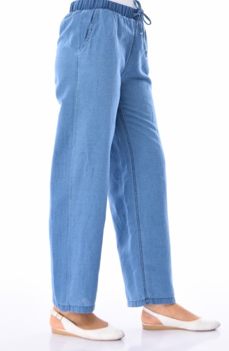 Beli Lastikli Pantolon 5002-01 Kot Mavi