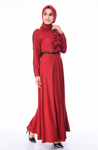 Claret Red Hijab Dress 81660-05