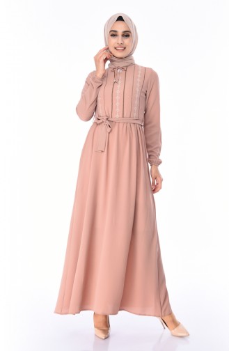Dark Beige Hijab Dress 1193-08