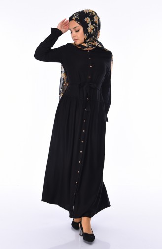 Düğmeli Kuşaklı Elbise 1954-01 Siyah