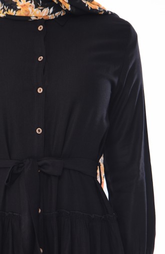 Düğmeli Kuşaklı Elbise 1954-01 Siyah