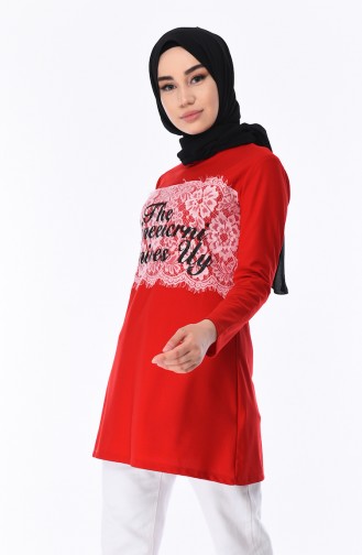 Dantelli Tunik 1448-04 Kırmızı