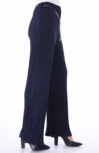 Belted Pleated wide-leg Trousers 7y1701700-06 Navy Blue 7Y1701700-06