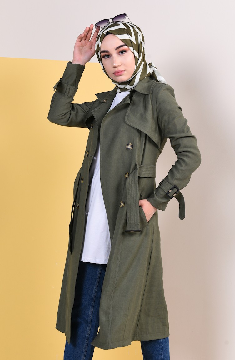 Kemerli Yazlık Trençkot 6826-02 Haki