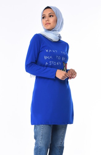 Baskılı Tunik 1447-04 Saks