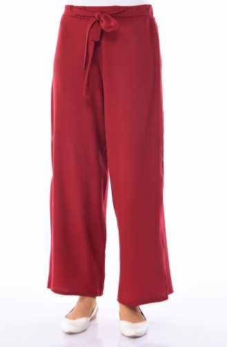 Elasticated Summer wide-leg Trousers 0689-01 Claret Red 0689-01