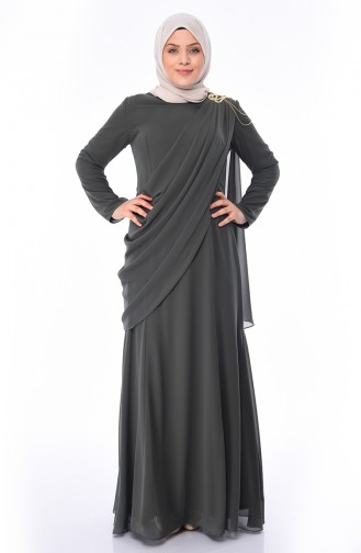 Khaki Hijab Evening Dress 1132-03