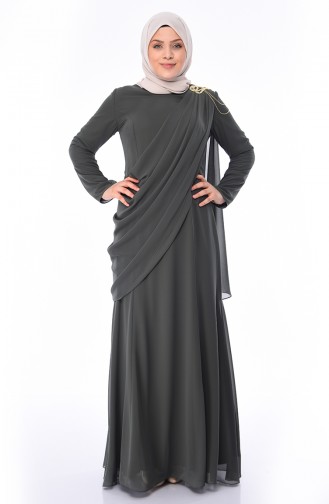 Robe de Soirée Perlées Grande Taille 1132-03 Khaki 1132-03