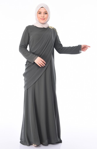 Khaki Hijab Evening Dress 1132-03