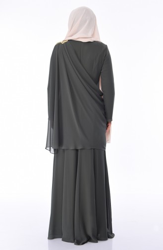 Robe de Soirée Perlées Grande Taille 1132-03 Khaki 1132-03