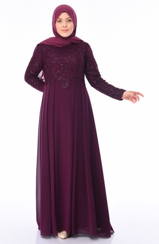 Plum Hijab Evening Dress 1309-01