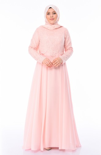 Salmon Hijab Evening Dress 1309-02