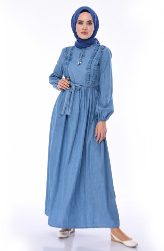 Jeansblau Hijab Kleider 4063-02