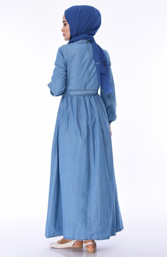 Fırfırlı Kot Elbise 4063-02 Kot Mavi